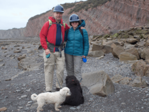 Christine and Kevin with their two dogs, Tanner and Bailey.